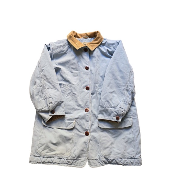 Vintage LL Bean Women's Chore Field Coat L Blue Canvas Barn Jacket Corduroy - Picture 2 of 16